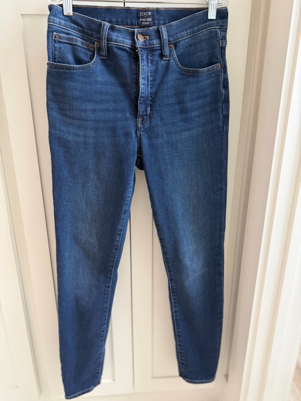 J. Crew Mid-Rise Skinny Jeans in Dark Blue Denim
